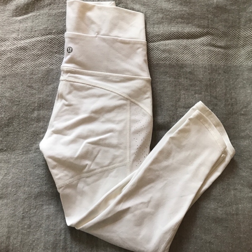 Super high rise white laser cut lululemon leggings